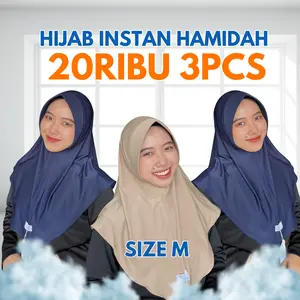 (28 RB Dapat 3 Pcs) Paket Hemat Isi 3 Hijab Daily Bergo Hamidah Size M Bahan Jersey Premium