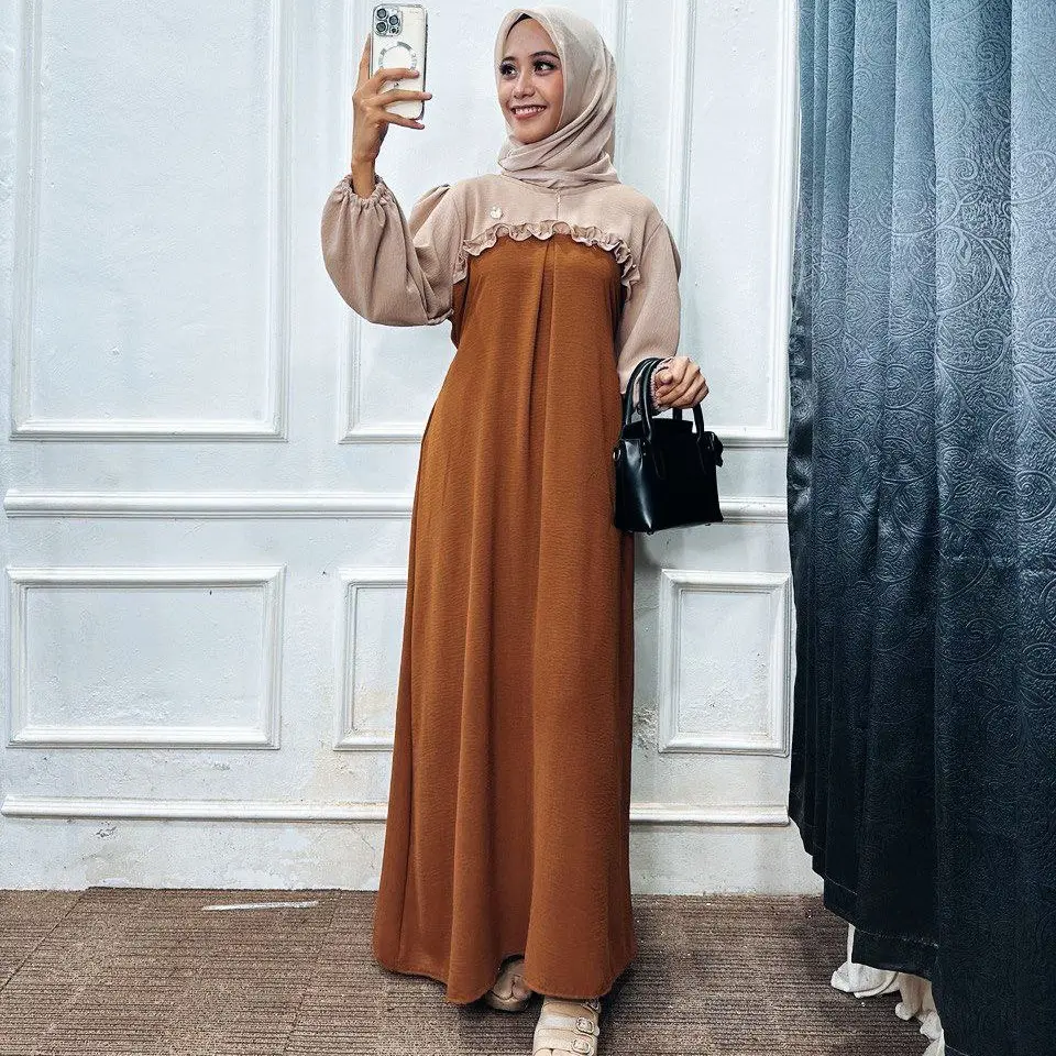 Malaya Dress Vol.2 Gamis Crinkle Airflow Free Bross Resleting Depan Tali Samping Remple Dada Panjang Cantik Hitam Gamis Wanita Flowy Adem Gaun Nyaman Wudhu Friendly Ujung Lengan Karet kombinasi