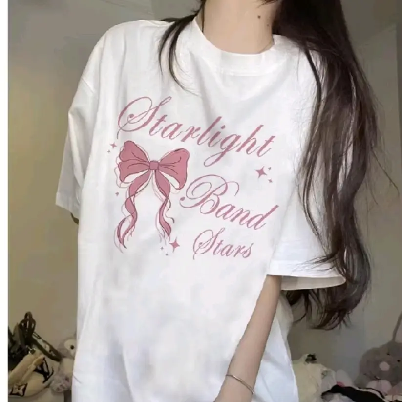 Kaos Wanita Korean Style Lengan Pendek Cetakan Busur Bergaya Kaos Lengan Pendek Oversize By PINKCUTEEE