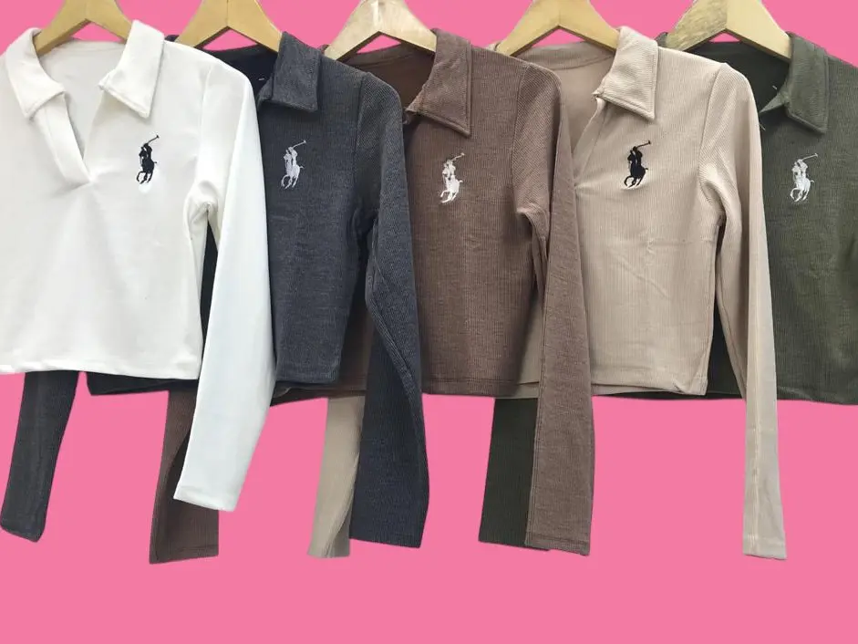 Baju wanita Crop top  kerah atasan wanita kudha tangan panjang Kaos Polo