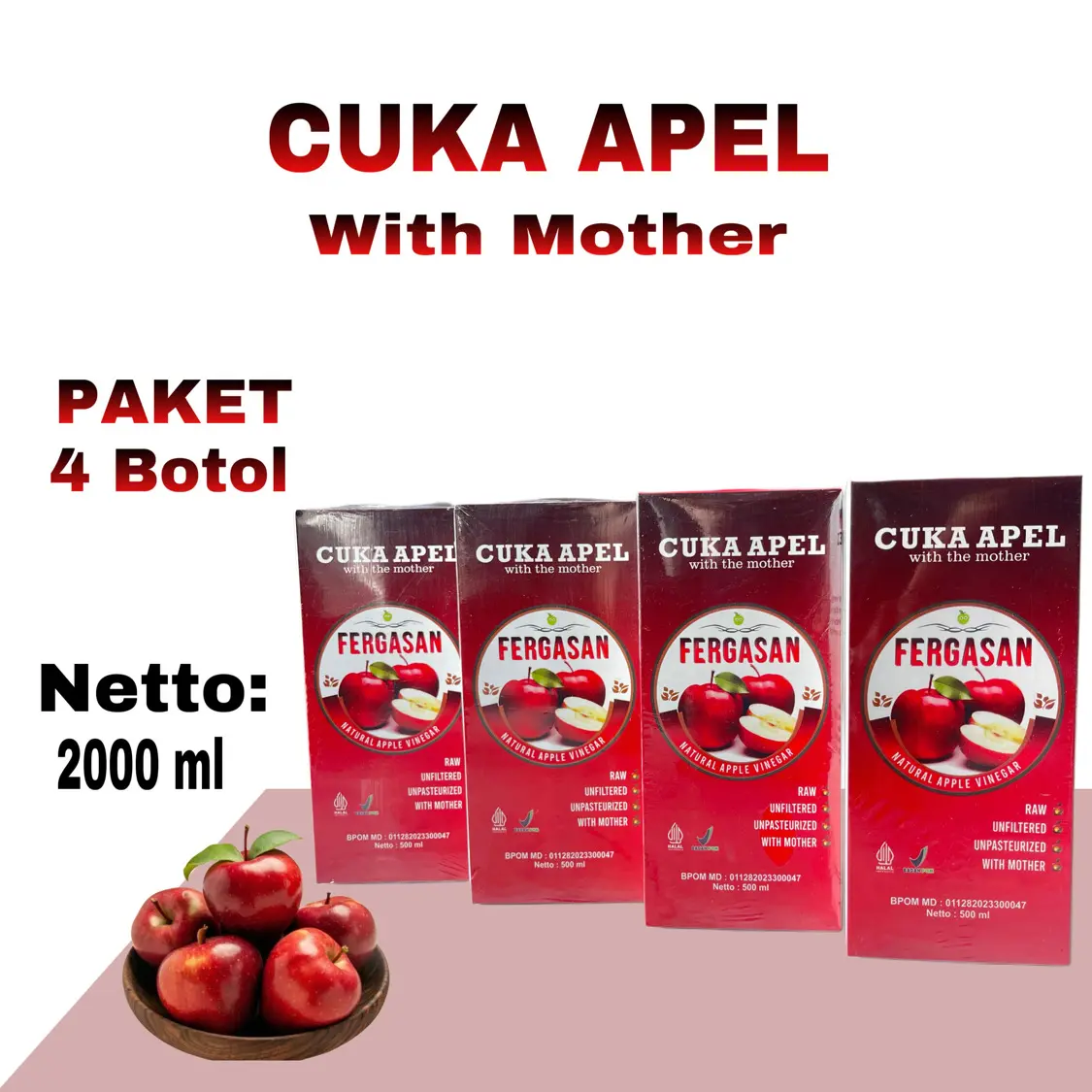 Fergasan Cuka Apel Premium - With Mother Isi 250 - 1000 Ml - Cuka Apel Original
