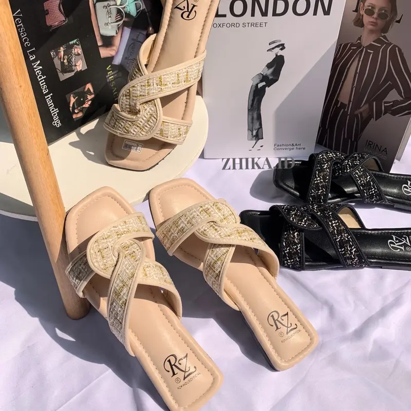 Sandal Teplek Wanita Sendal Cewek Super Empuk Sandal Kasual Trendy Hitam Krem ringan manis selop Shoes 5
