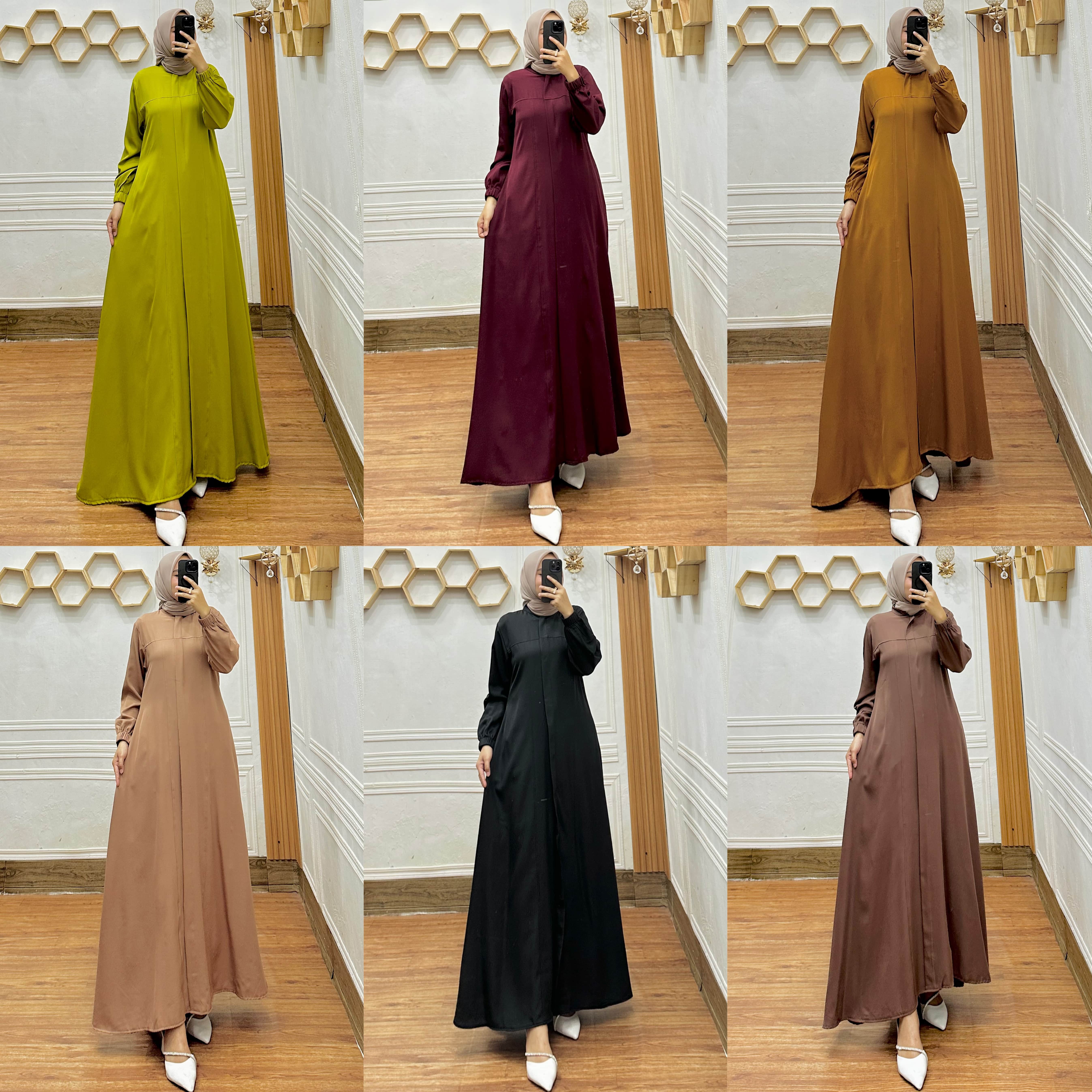 Chandra - Gamis Elsira Shakila Premium Dress Wanita Muslimah Basic Panjang Syari Dewasa Full Katun Simple Mewah Elegan Nyaman Busui Friendly dengan Kantong Tali Pinggang Samping Resleting Depan Lengan Karet Hitam