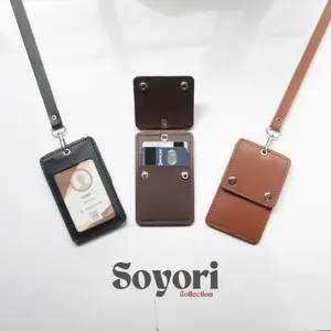 id card holder lanyard dengan penutup kartu