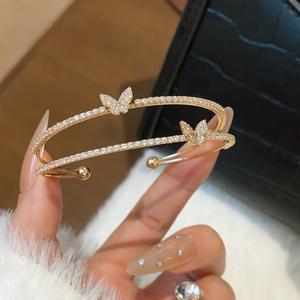 Zircon Butterfly Double layered Open Bracelet Exquisite, Light Luxury, High End, Elegant, Sweet Bracelet, Fashionable and Versatile Jewelry for Women