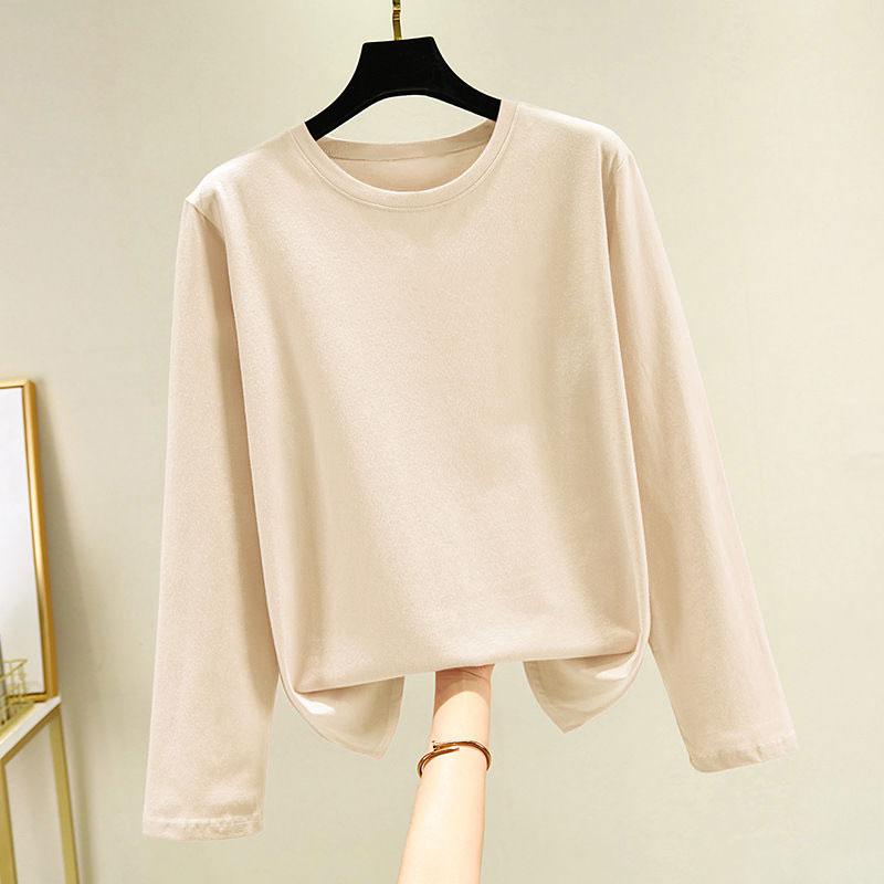 Áo Thun Cotton Dài Tay, Màu Trơn Dành Cho Nữ, Dáng Rộng Vừa Vặn, Cổ Tròn, In Hình, Thích Hợp Đi Làm, Áo Cơ Sở Dễ Phối Đồ, Thích Hợp Cho Mùa Xuân, Mùa Thu Và Mùa Đông, Hàng Mới Về, Áo Trên 0