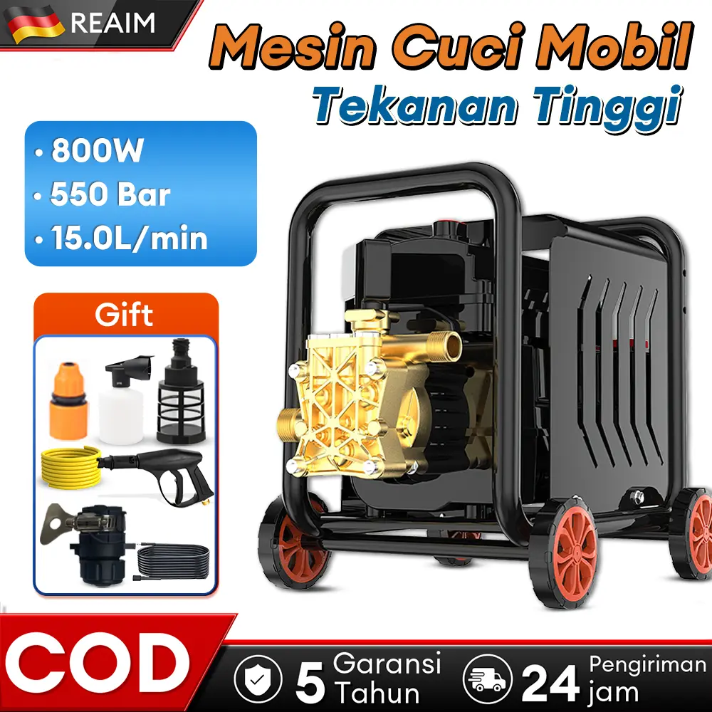 REAIM 800W 550 Bar Jet Cleaner Mesin cuci Mobil Tekanan Tinggi Pressure washer Alat steam cuci mobil Pompa Cuci Mobil dan Motor Premium Bertenaga Uap Alat Pembersih Tekanan Tinggi untuk Sepeda Motor