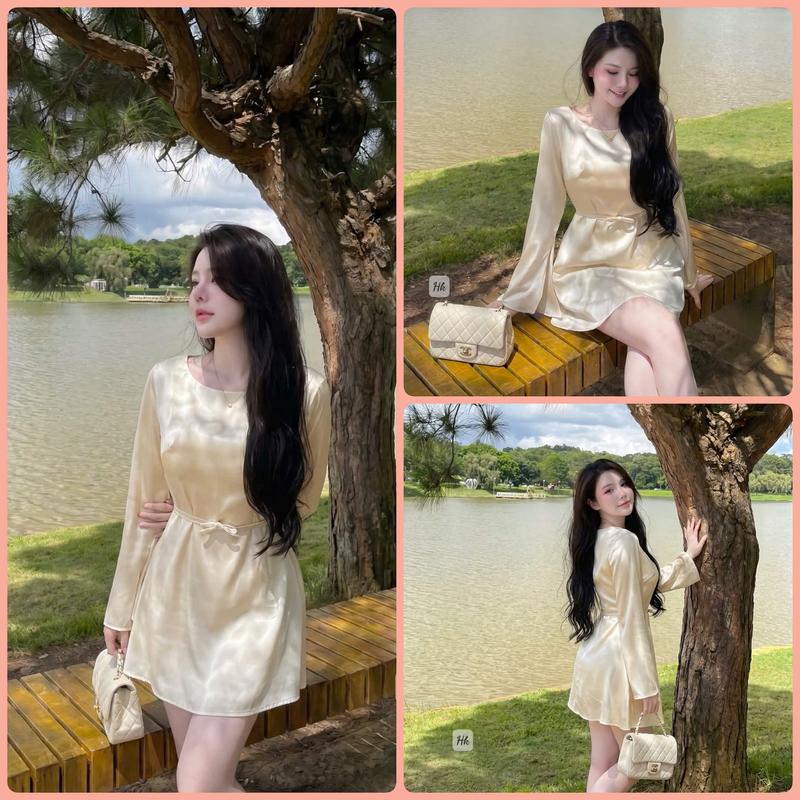 Đầm lụa dáng ngắn tiểu thử form A trẻ trung thanh lịch