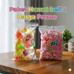 Promo Jelly INACO rasa buah 500gr dan Permen Yupi Strawberry Kiss kiloan 200 gr