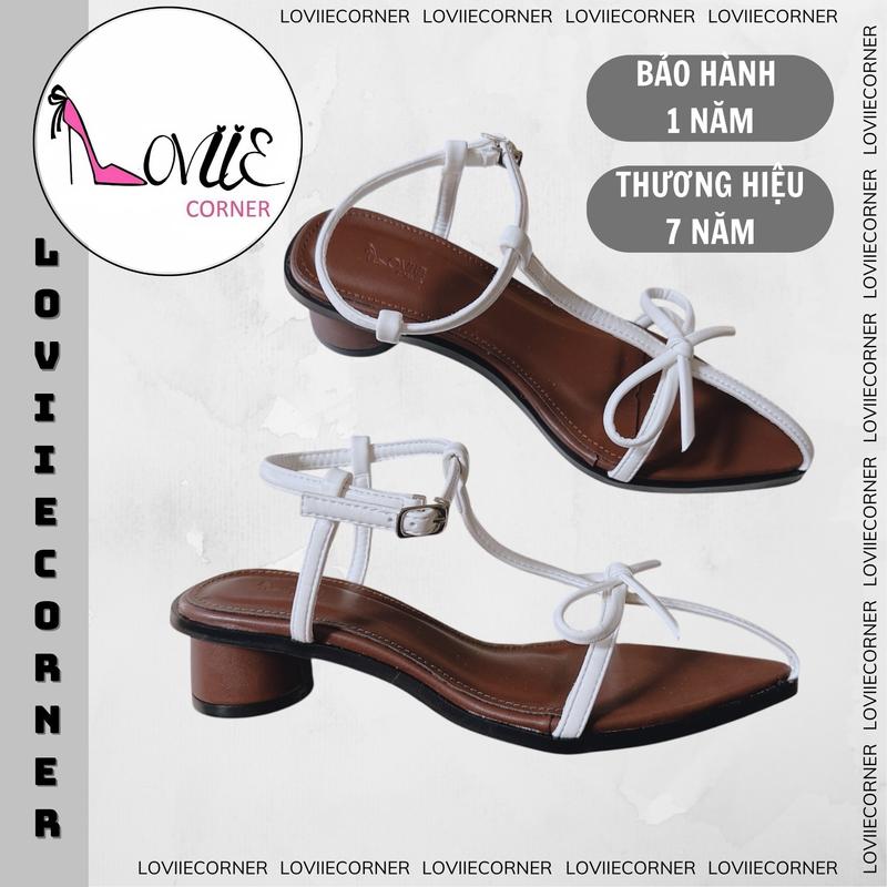 LOVIIECORNER GIÀY SANDAL CAO GÓT MŨI NHỌN - SANDAL NỮ TIÊU THƯ QUAI MẢNH CHỮ T ĐÍNH NƠ NHÍ - GIÀY SANDAL NỮ GÓT TRỤ TRÒN 5 PHÂN NHẸ NHÀNG GG250313