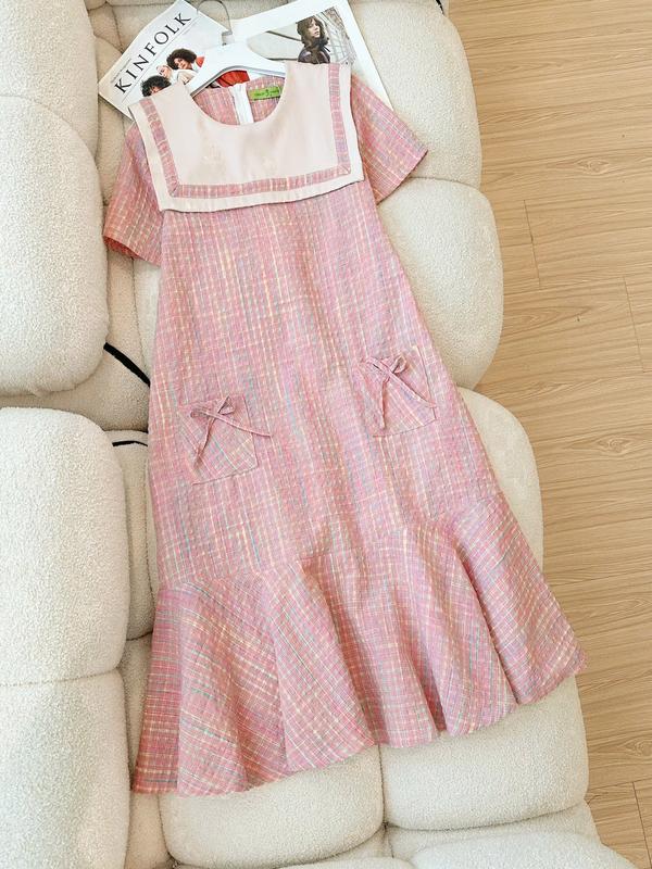 Mami Đầm Bầu Váy Bầu Dáng Suông kẻ caro màu hồng dáng dài thanh lịch trẻ trung thiết kế by Mami