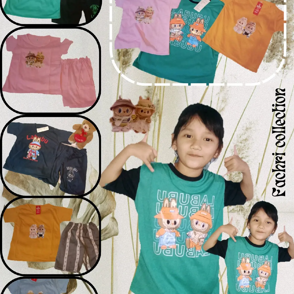 Setelan Anak Labubu Keren 2-7 Tahun - Bahan TC Tebal dan Nyaman , Fashion pakaian anak kaos pendek Kids Perempuan Cowok Parsel