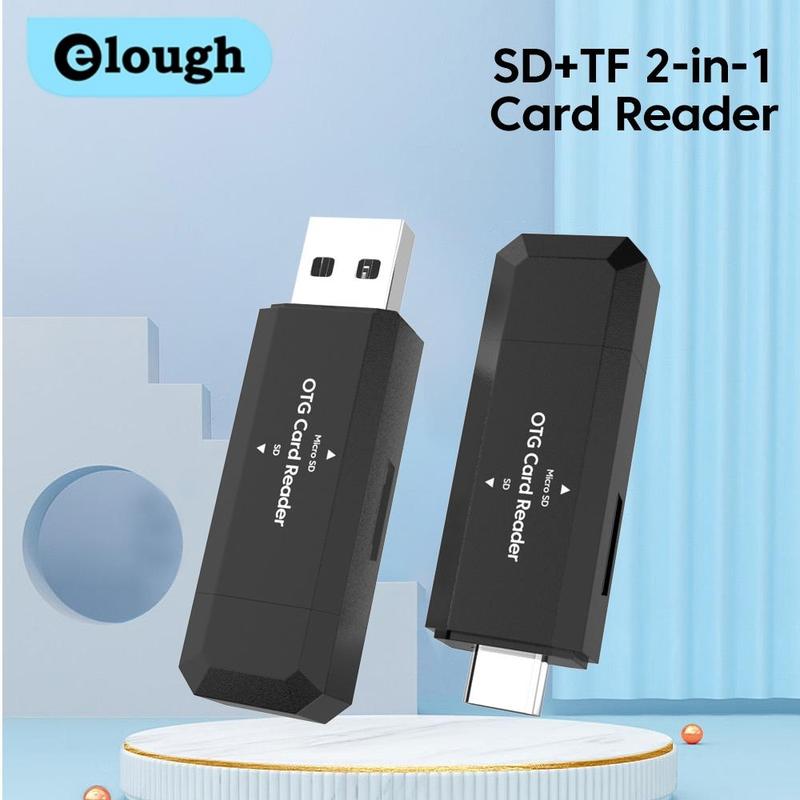 Đầu đọc thẻ 2 trong 1, Elough, Đầu đọc thẻ USB C-type, Tương thích với thẻ lưu trữ Micro SD và TF, Thích hợp cho điện thoại di động OnePlus, Xiaomi, Samsung, Huawei POCO, máy tính bảng và máy tính xách tay, Phụ kiện đầu đọc thẻ USB 2.0, Bộ Chuyển Đổi