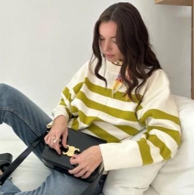 Sweater rajut oversize stripe-Diora premium Knitwear Atasan Wanita Motif Kerah Bulat Baju Fit 3