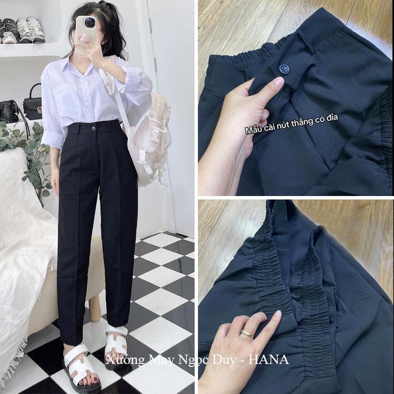 (HOT 35~80Kg)Quần Tây Lưng Thun Sau Nữ Đi Học M50 M55 M60 M65 Dáng Quần Baggy Nữ Cạp Chun Cao 1 2 Nút Cài Học Sinh Cấp 2 3 Vải Dày Co Giãn