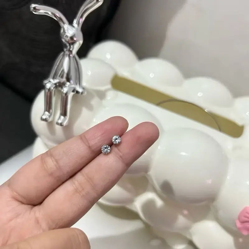 (2pcs/pasang) ANTING-ANTING ANTING ZIRCON KANCING ZIRKON BULAT BAJA TAHAN KARAT TITANIUM ANTING-ANTING SEDERHANA SILVER 925 7
