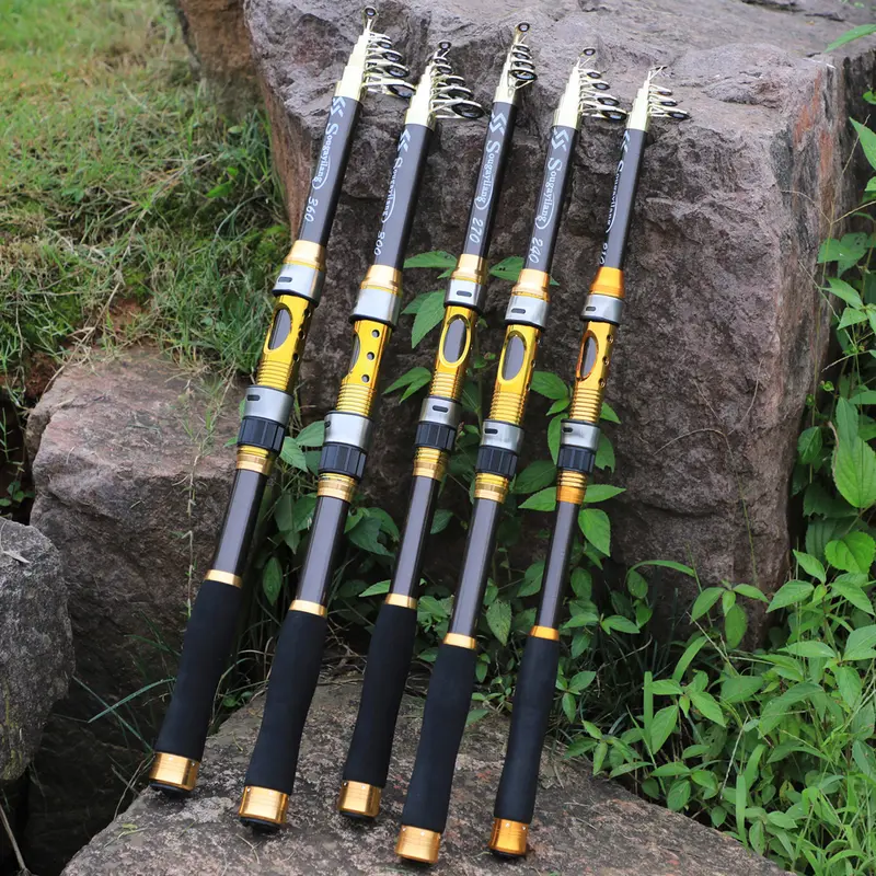 Sougayilang 2.1-3.6m joran pancing Serat Karbon joran pancing laut joran teleskopik 5.2:1 Rasio kecepatan rotasi Emas reel pancing Max 10Kg Murah Kualitas Baik Peralatan Pancing untuk Memancing Di Luar Ruangan 5