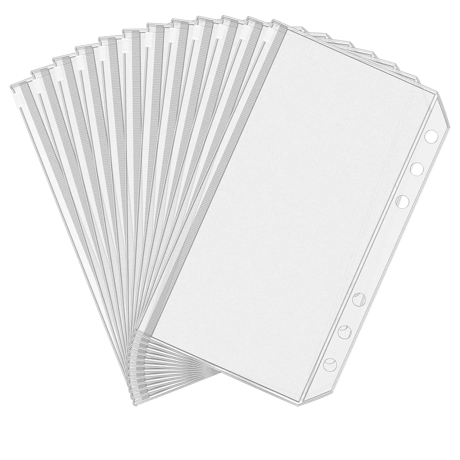 12pcs A6 Size Binder Pockets 6 Holes Budget Cash Envelopes for Budgeting, Clear Zipper Folders Loose Leaf Bags for 6-Ring Budget Binder, Waterproof PVC Document Pouch Filing Bags