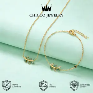 Gelang & Kalung Set Aksesori Wanita Motif Daun Hijau dari Titanium Steel Gaya Mewah Ringan dengan Kesan Elegan Hadiah Pernyataan Cinta CHIC&CO AdjustableAksesoris anti luntur anti perubahan warna Garansi 1 Tahungelang tangan COD 326 SL16