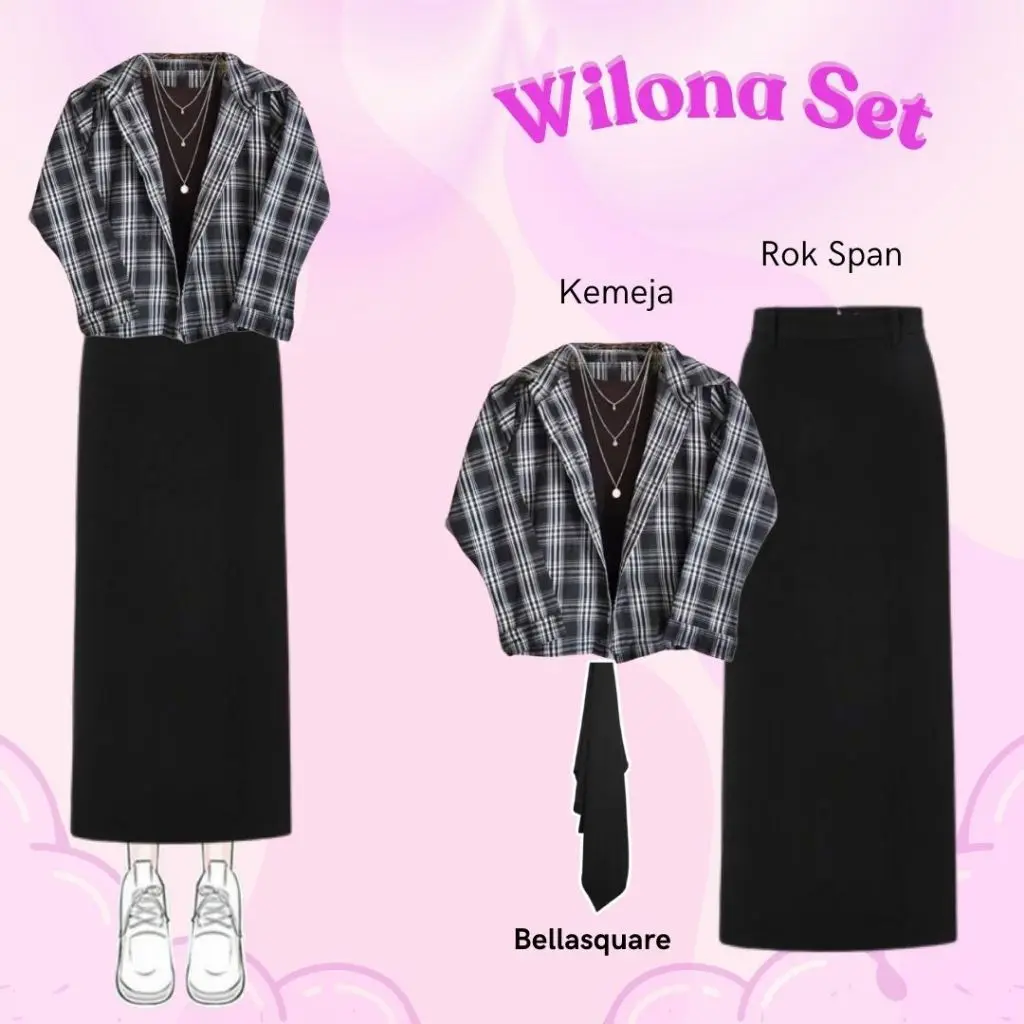 Setelan Atasan Korean Style | One Set Remaja Kekinian Korea | One Set Kemeja Rok Span EA 001