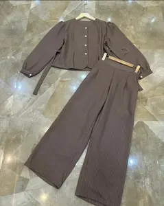 Sofia Oneset Semi Woll Motif Salur Terbaru Sangat Elegant Setelan Celana Wanita Kekinian