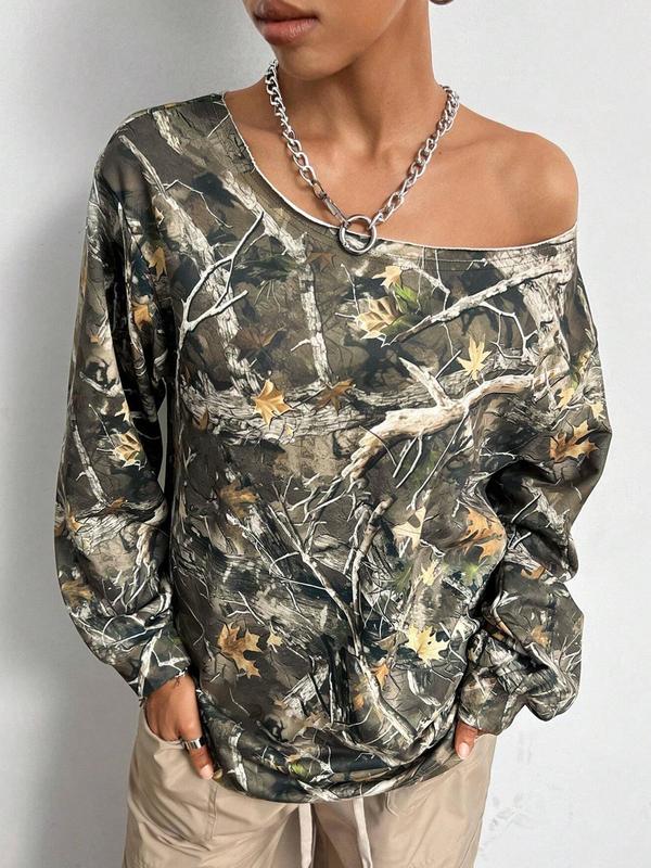 Women's Plain Off The Shoulder Sweatshirt, Casual Street Fashion Long Sleeve Pullover for Daily Wear, Ladies Spring Clothes 8