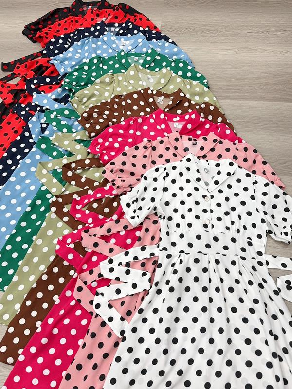 SV 4350 - Dotted Covella Dress | Silvervogue | Gaun Katun Poliester Midi Pakaian Kasual Wanita 7