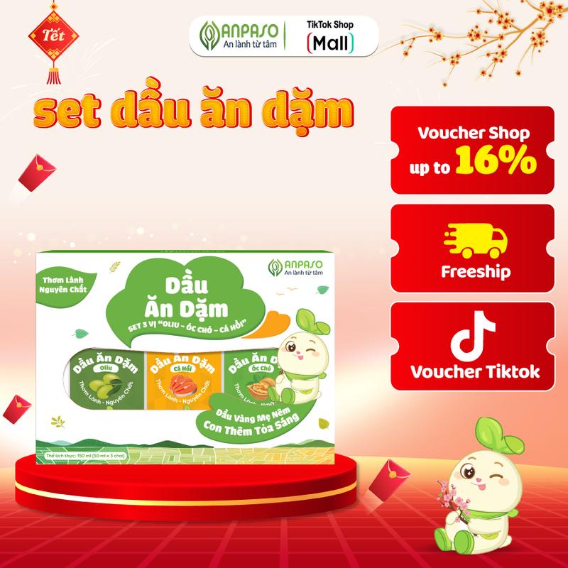  Set 3 dầu ăn dặm Anpaso   oliu óc chó cá hồi  chai 50ml - Ép ở nhiệt độ thấp không tinh luyện cung cấp năng lượng 