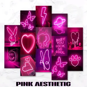 [POSTER] PINK NEON AESTHETIC [ free perekat ] 10 - 50 PCS / POSTER / DEKORASI RUANGAN / HIASAN DINDING / TERMURAH