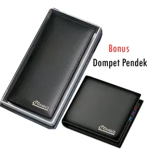 Beli 1 dompet fashion panjang gratis 1 Dompet standar pria wanita + dompet standar FREE BOX