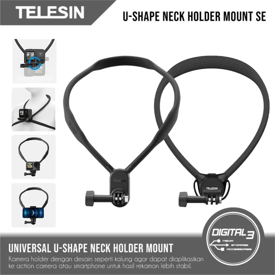 Telesin U-Neck Holder Mount SE Kalung Leher Bracket GoPro & Smartphone