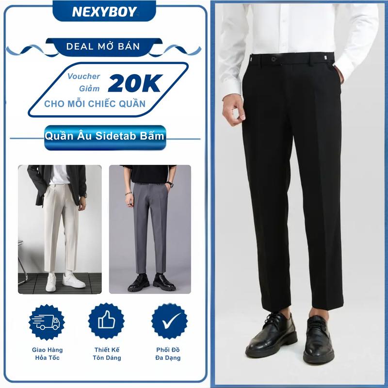   Bản Vải Đẹp Premium  Quần Âu Nam Sidetab Bấm NBOY Quần Tây Nam Điều Chỉnh Eo Tự Động Cạp Cao Form Dáng Baggy Hàn Quốc Chất Vải Dày Dặn Thoáng Mát Chống Nhăn Tốt 