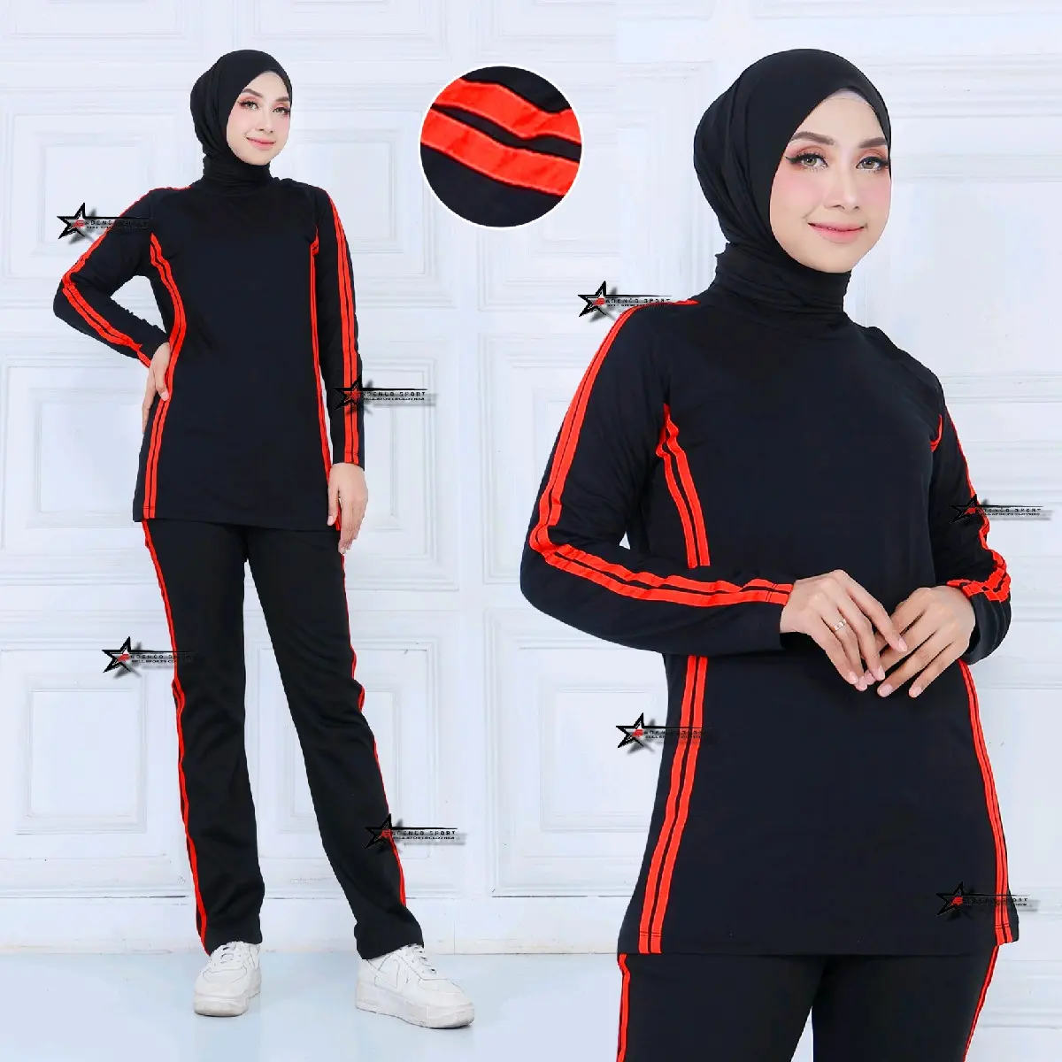 Setelan Baju Senam Panjang / Setelan Baju Olahraga Wanita muslim sport Celana Panjang Tunik Hitam Hitam