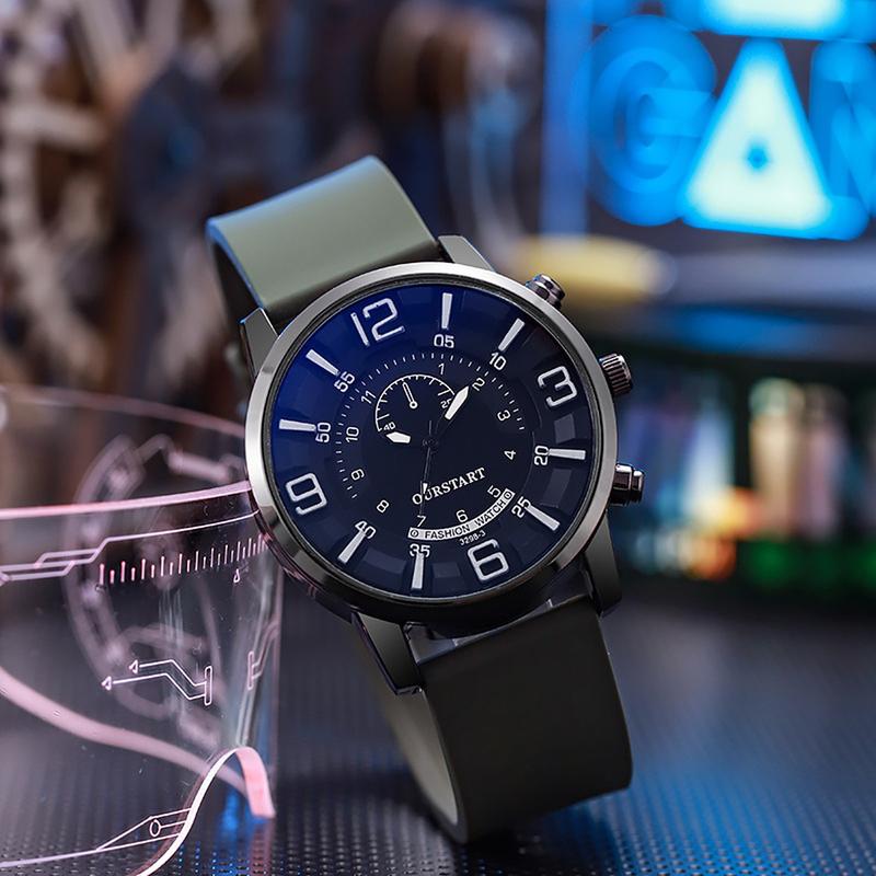 Đồng hồ nam quartz mặt lớn số to dễ đọc dây silicone êm ái phù hợp công sở thể thao và du lịch thiết kế mạnh mẽ chất lượng cao đẹp