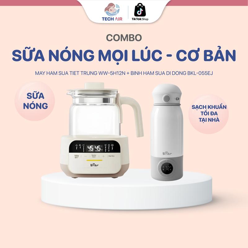 Combo Bear 2 Món – Máy Hâm Sữa Tiệt Trùng WW-5H12N + Bình Hâm Sữa Di Động BKL-055EJ | Bộ Đôi Tiện Lợi Cho Mẹ Và Bé