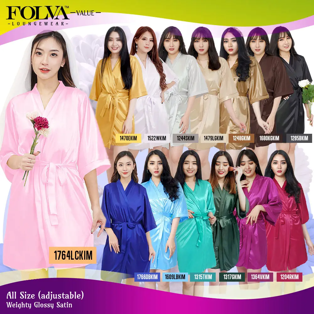 FOLVA Baju Tidur Piyama Wanita Kimono Bridesmaid robe satin all size