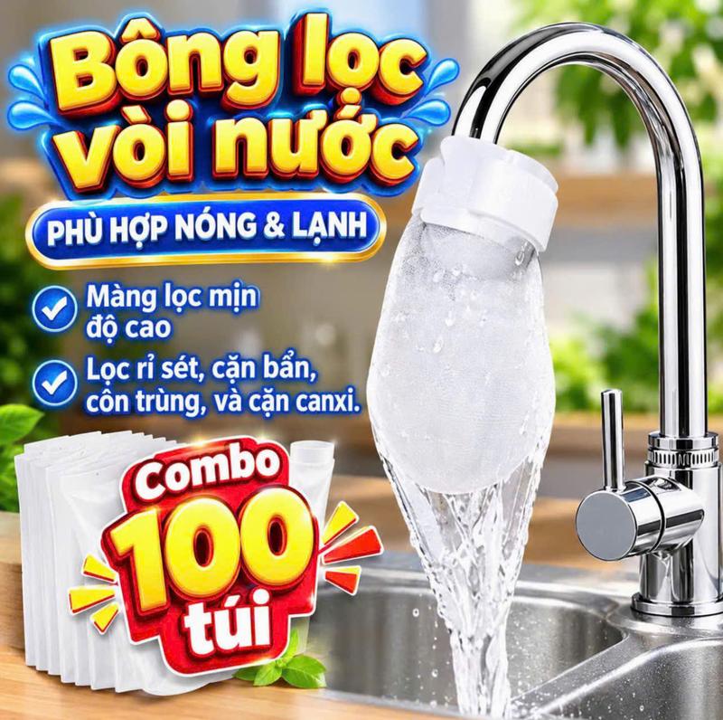 Combo 100 Túi lọc vòi nước đa năng, Túi lọc vòi nước đa năng giúp giữ cặn bấn trong nước sinh hoạt
