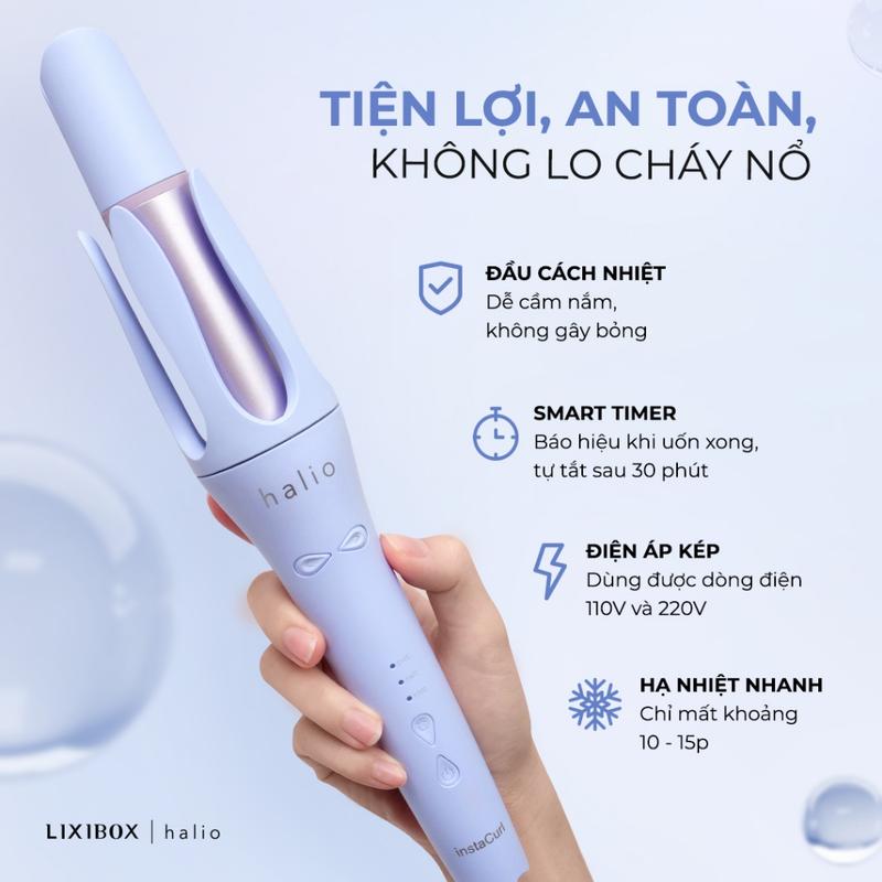 Máy Uốn Tóc Tự Xoay Ion Âm Halio instaCurl Premium Automatic Hair Styler - Periwinkle