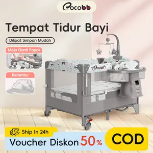COCOBB Co-Sleeper Rocking Crib Bayi dengan Mosquito Net & Diaper Table Tempat Tidur Bayi Samping Tempat Tidur Orang Tua dengan Ayunan Tool Free Installation COD Quality Assurance
