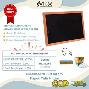 Blackboard Papan Tulis Kapur Gantung 30 x 40 cm - Blackboard Dinding - Papan Tulis Hitam Kayu
