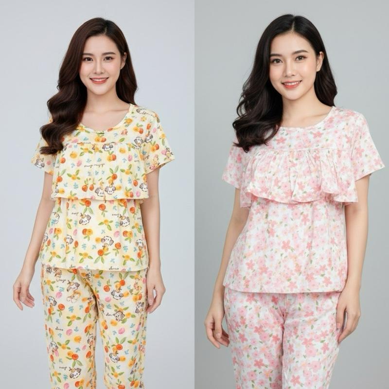 ĐỒ BỘ NỮ MẶC NHÀ - TOLEXINH 08 Set đồ bộ tole tay ngắn quần dài 90cm CÓ BÈO NGỰC - chất vải tole loại 1 - form vừa [40kg-73kg] freeship - hàng tận xưởng