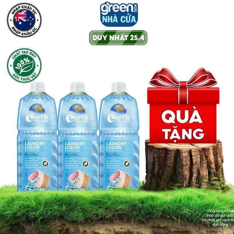 Nước giặt thuần chay nước giặt đồ lót dịu nhẹ làm sạch vết bẩn trên đồ lót quần áo giữ sợi vải mềm mại không làm bạc màu vải Earth Choice Úc, 3 chai x 1000ml
