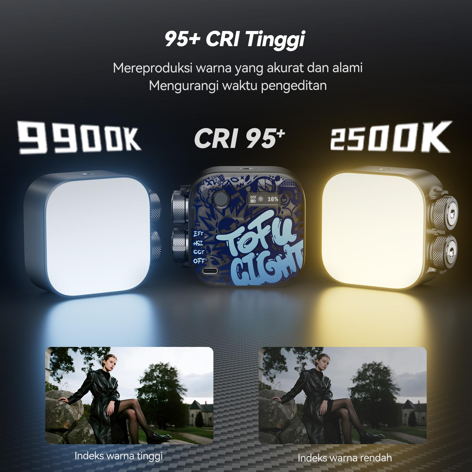 PHOTOOLEX Black Warrior Tofu Light – Lampu LED Kamera Portable RGB 2500–9900K 2000mAh 360° Full Color dengan 21 Efek Cahaya untuk Konten Kreator, Fotografi & Ponsel