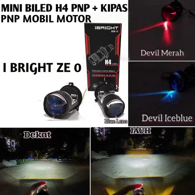 Mini Biled H4 Pnp + Kipas & devil IBRIGHT ZE0 GEN2 Super Bright Universal Mobil Motor ninja vixion scoopy verza cbr cb150 scorpio tiger 1
