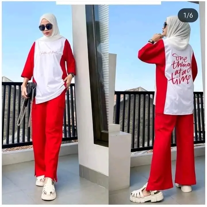 SET KEMERDEKAAN WANITA // ONE SET MERAH PUTIH BY JEVANNI Setelan Atasan Oversize Baju Celana Panjang