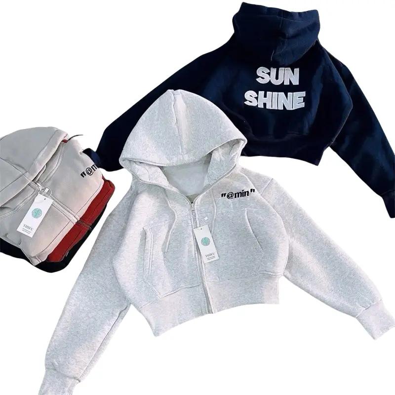  Áo Khoác Nỉ Hoodie Zip Croptop Unisex In Chữ SUNSHINE @min