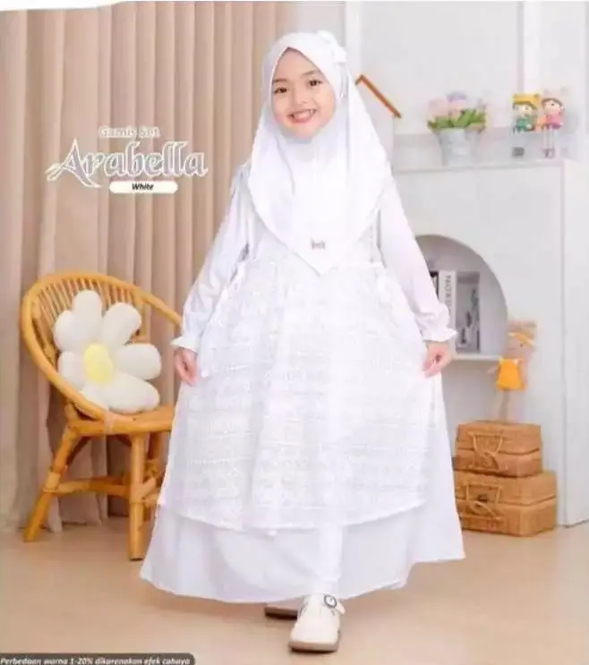 Arrabella Gamis Anak Set Khimar Dress Mix Outer Bahan Jersey Usia 5-13 Tahun / Baju Gamis Muslimah Cantik Syari Terbaru 2