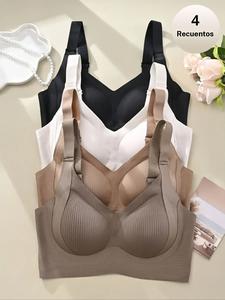 Brasier sin varillas sin costuras de color sólido para mujer, alta elasticidad, transpirable, cómodo, con tirantes ajustables y triple broche, suavidad en lencería para uso diario, elegante
