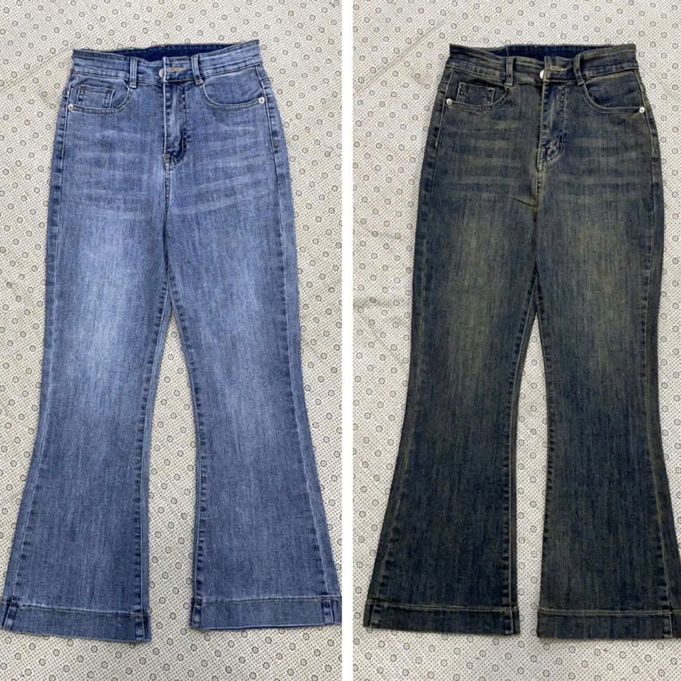 (NP 90-92cm) Quần Jean Nữ Dáng Loe Kiểu Trơn Lai Gấp To Dễ Phối Đồ (Cho Nàng M45-M55)