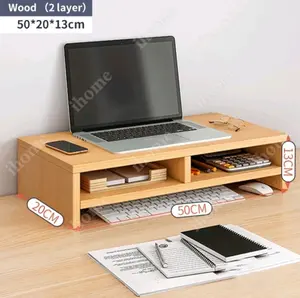 Stand monitor minimalis kayu mahoni kokoh Computer